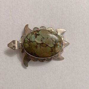 Native American Turtle Brooch with Stone
